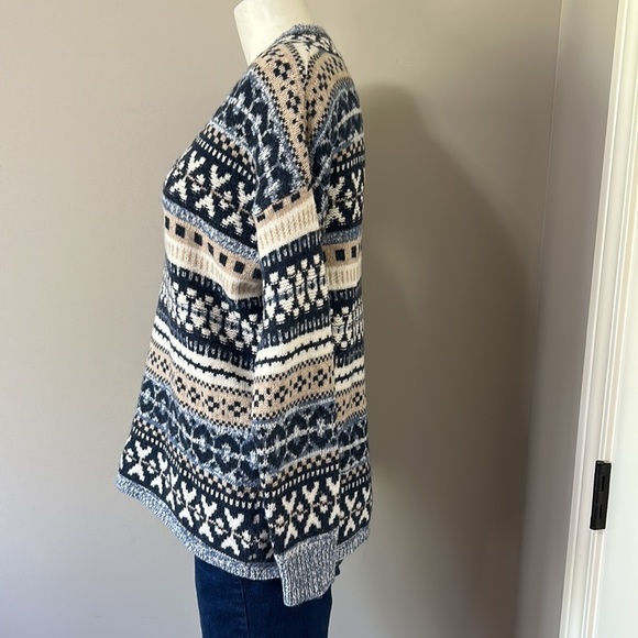 MADEWELL Forrest Fair Isle Wool V-Neck Sweater Blue Tan Cream Sz XS - Picture 7 of 14